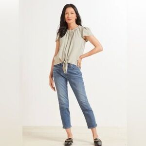 Cloth & Stone sage green tie front blouse | Anthropologie green blouse sz m